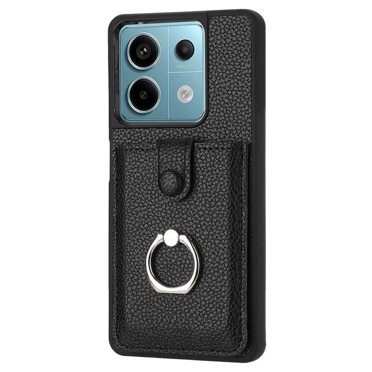 For Xiaomi Poco X6 5G / Redmi Note 13 Pro 5G Case Drawing Type Card Slots Litchi Texture Leather Back Cover with Ring Kickstand