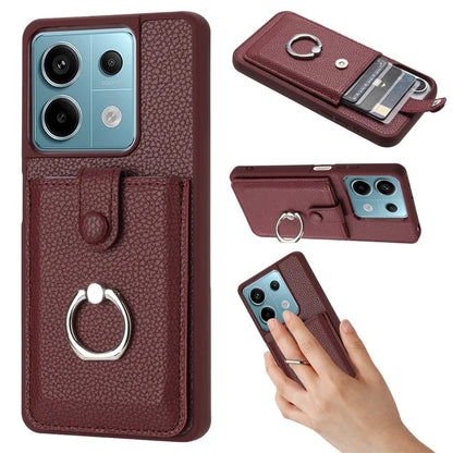 For Xiaomi Poco X6 5G / Redmi Note 13 Pro 5G Case Drawing Type Card Slots Litchi Texture Leather Back Cover with Ring Kickstand