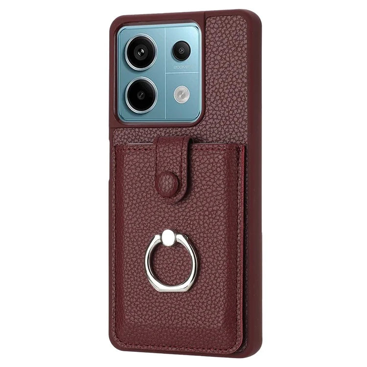 For Xiaomi Poco X6 5G / Redmi Note 13 Pro 5G Case Drawing Type Card Slots Litchi Texture Leather Back Cover with Ring Kickstand