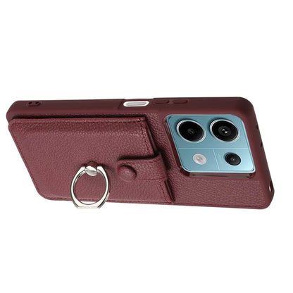For Xiaomi Poco X6 5G / Redmi Note 13 Pro 5G Case Drawing Type Card Slots Litchi Texture Leather Back Cover with Ring Kickstand