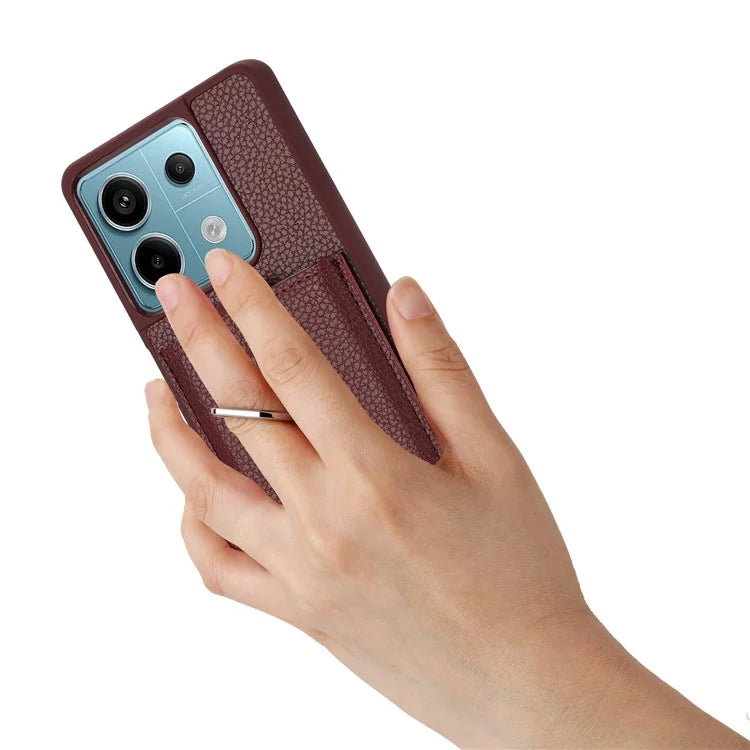 For Xiaomi Poco X6 5G / Redmi Note 13 Pro 5G Case Drawing Type Card Slots Litchi Texture Leather Back Cover with Ring Kickstand