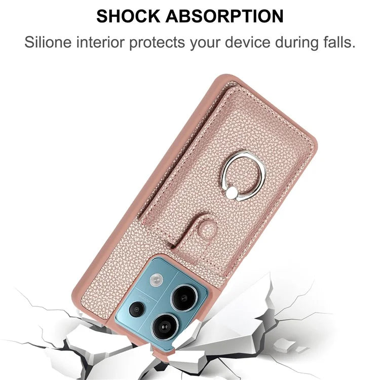 For Xiaomi Poco X6 5G / Redmi Note 13 Pro 5G Case Drawing Type Card Slots Litchi Texture Leather Back Cover with Ring Kickstand