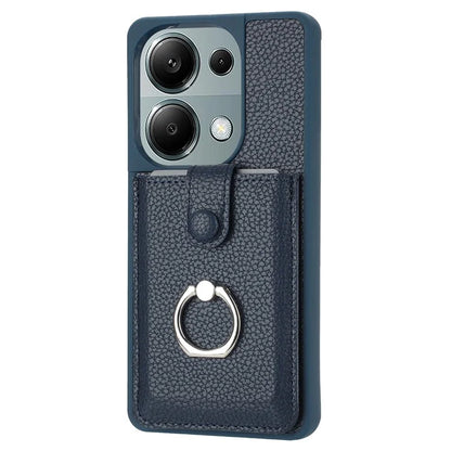 For Xiaomi Poco M6 Pro 4G / Redmi Note 13 Pro 4G Case Drawing Type Card Slots Litchi Texture Leather Back Cover with Ring Kickstand