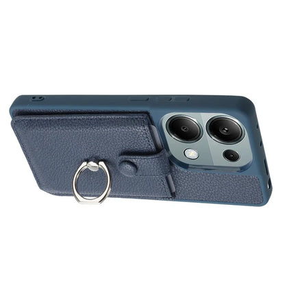 For Xiaomi Poco M6 Pro 4G / Redmi Note 13 Pro 4G Case Drawing Type Card Slots Litchi Texture Leather Back Cover with Ring Kickstand