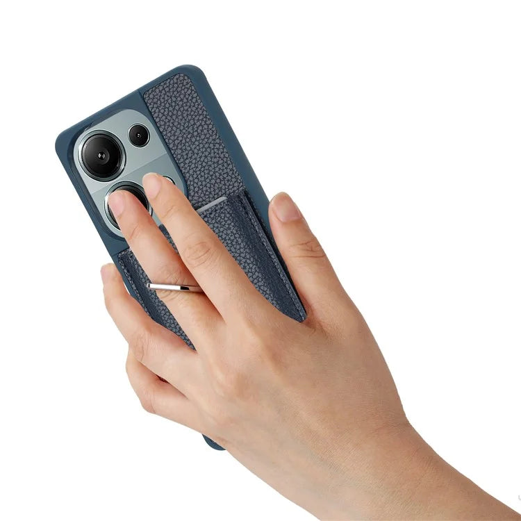 For Xiaomi Poco M6 Pro 4G / Redmi Note 13 Pro 4G Case Drawing Type Card Slots Litchi Texture Leather Back Cover with Ring Kickstand