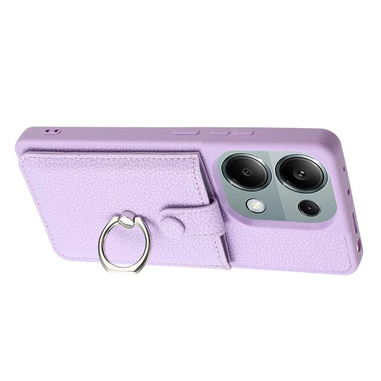 For Xiaomi Poco M6 Pro 4G / Redmi Note 13 Pro 4G Case Drawing Type Card Slots Litchi Texture Leather Back Cover with Ring Kickstand