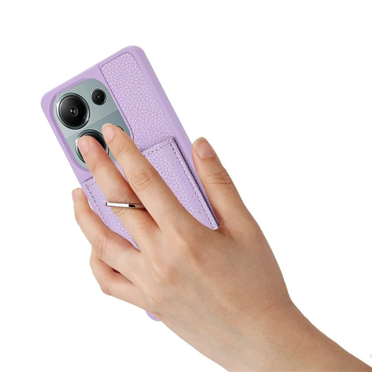 For Xiaomi Poco M6 Pro 4G / Redmi Note 13 Pro 4G Case Drawing Type Card Slots Litchi Texture Leather Back Cover with Ring Kickstand