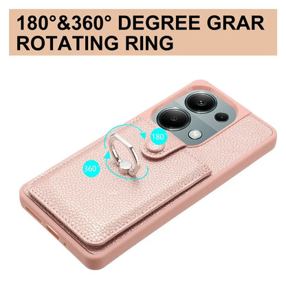 For Xiaomi Poco M6 Pro 4G / Redmi Note 13 Pro 4G Case Drawing Type Card Slots Litchi Texture Leather Back Cover with Ring Kickstand