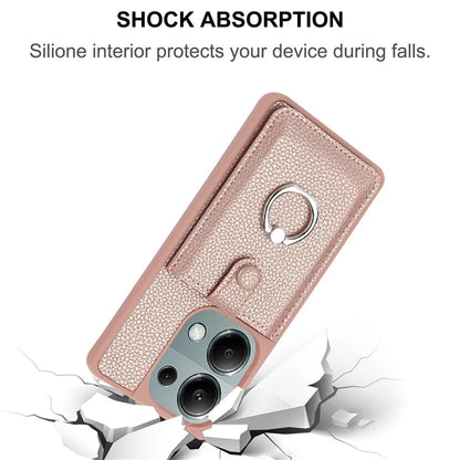 For Xiaomi Poco M6 Pro 4G / Redmi Note 13 Pro 4G Case Drawing Type Card Slots Litchi Texture Leather Back Cover with Ring Kickstand