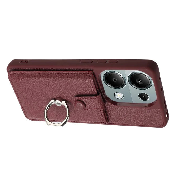 For Xiaomi Poco M6 Pro 4G / Redmi Note 13 Pro 4G Case Drawing Type Card Slots Litchi Texture Leather Back Cover with Ring Kickstand