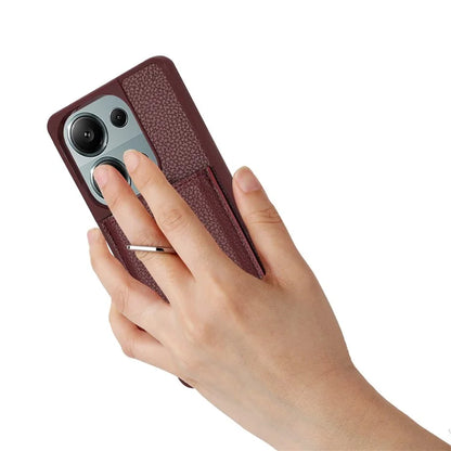For Xiaomi Poco M6 Pro 4G / Redmi Note 13 Pro 4G Case Drawing Type Card Slots Litchi Texture Leather Back Cover with Ring Kickstand