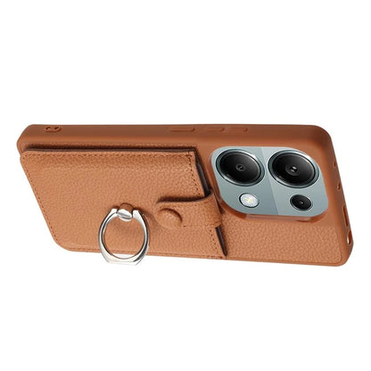 For Xiaomi Poco M6 Pro 4G / Redmi Note 13 Pro 4G Case Drawing Type Card Slots Litchi Texture Leather Back Cover with Ring Kickstand
