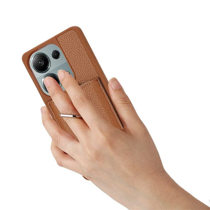 For Xiaomi Poco M6 Pro 4G / Redmi Note 13 Pro 4G Case Drawing Type Card Slots Litchi Texture Leather Back Cover with Ring Kickstand