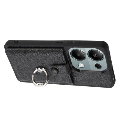 For Xiaomi Poco M6 Pro 4G / Redmi Note 13 Pro 4G Case Drawing Type Card Slots Litchi Texture Leather Back Cover with Ring Kickstand