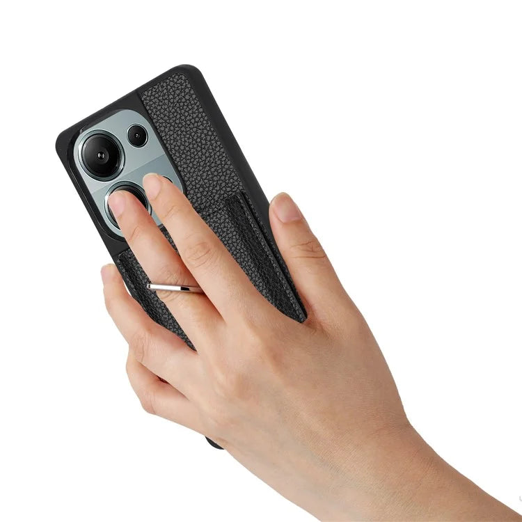 For Xiaomi Poco M6 Pro 4G / Redmi Note 13 Pro 4G Case Drawing Type Card Slots Litchi Texture Leather Back Cover with Ring Kickstand
