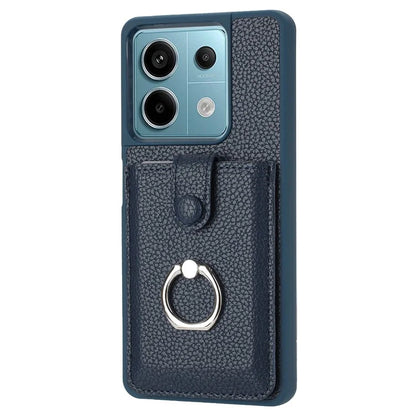 For Xiaomi Redmi Note 13 5G Case Drawing Type Card Slots Litchi Texture Leather Back Cover with Ring Kickstand
