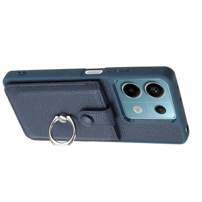 For Xiaomi Redmi Note 13 5G Case Drawing Type Card Slots Litchi Texture Leather Back Cover with Ring Kickstand