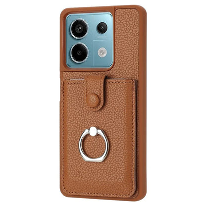 For Xiaomi Redmi Note 13 5G Case Drawing Type Card Slots Litchi Texture Leather Back Cover with Ring Kickstand