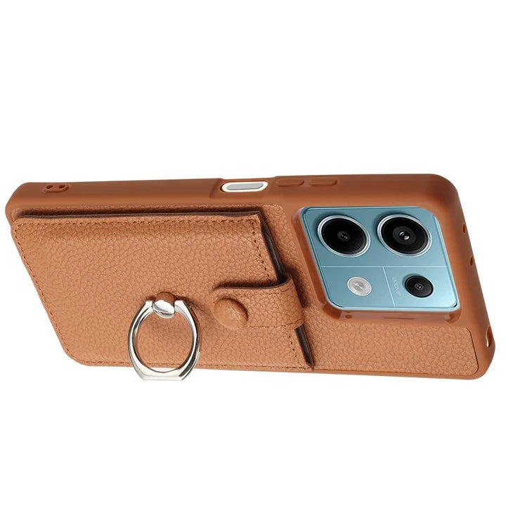 For Xiaomi Redmi Note 13 5G Case Drawing Type Card Slots Litchi Texture Leather Back Cover with Ring Kickstand
