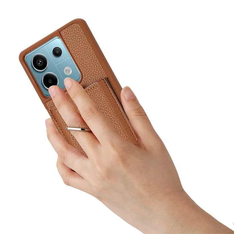 For Xiaomi Redmi Note 13 5G Case Drawing Type Card Slots Litchi Texture Leather Back Cover with Ring Kickstand