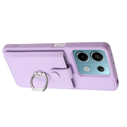 For Xiaomi Redmi Note 13 5G Case Drawing Type Card Slots Litchi Texture Leather Back Cover with Ring Kickstand