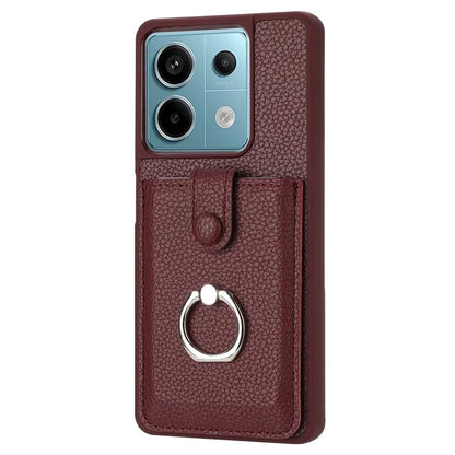 For Xiaomi Redmi Note 13 5G Case Drawing Type Card Slots Litchi Texture Leather Back Cover with Ring Kickstand