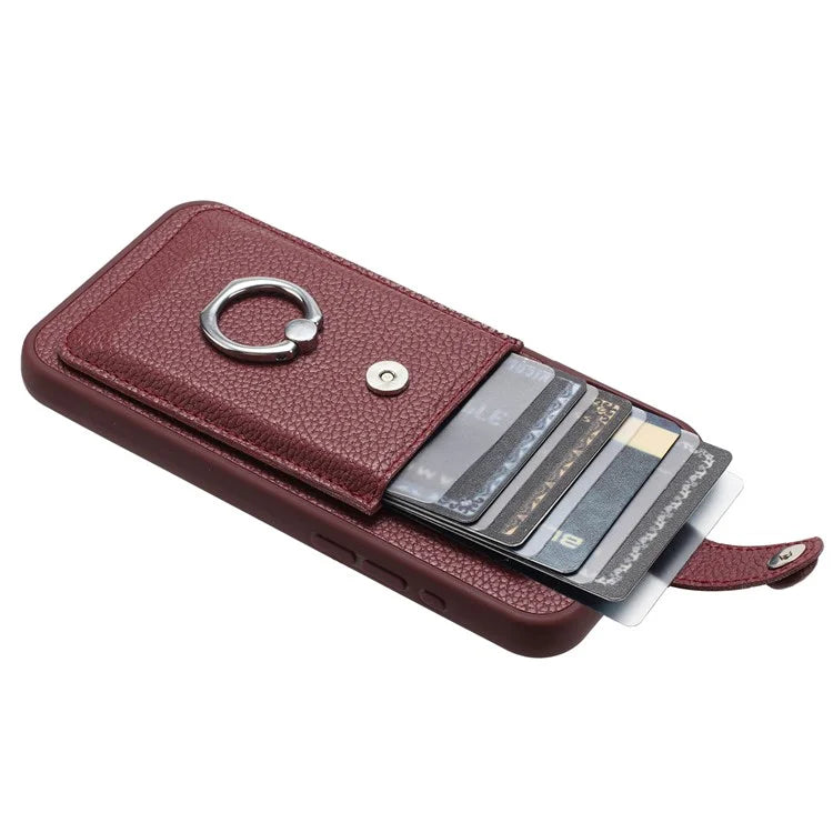 For Xiaomi Redmi Note 13 5G Case Drawing Type Card Slots Litchi Texture Leather Back Cover with Ring Kickstand