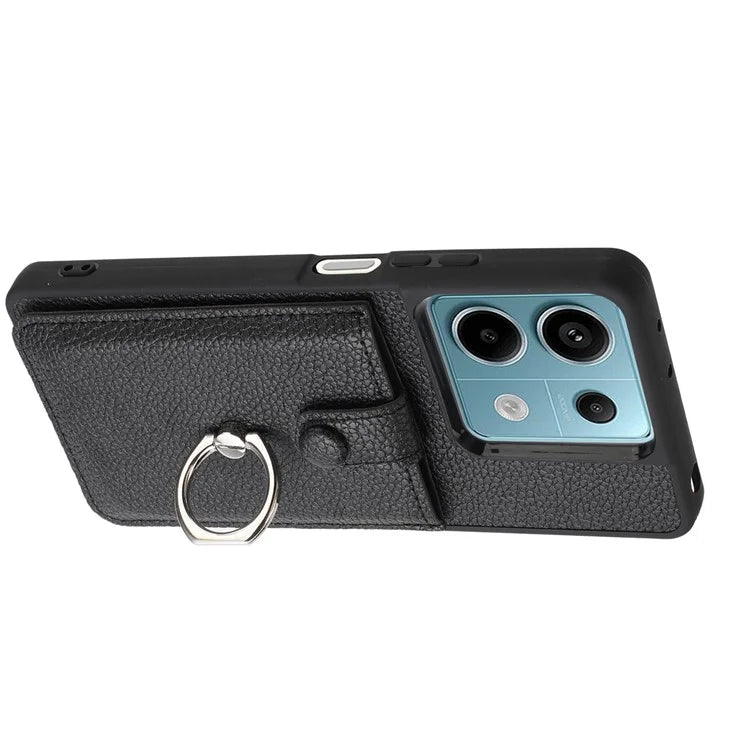 For Xiaomi Redmi Note 13 5G Case Drawing Type Card Slots Litchi Texture Leather Back Cover with Ring Kickstand