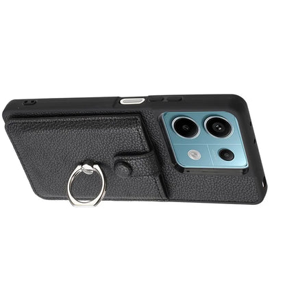 For Xiaomi Redmi Note 13 5G Case Drawing Type Card Slots Litchi Texture Leather Back Cover with Ring Kickstand