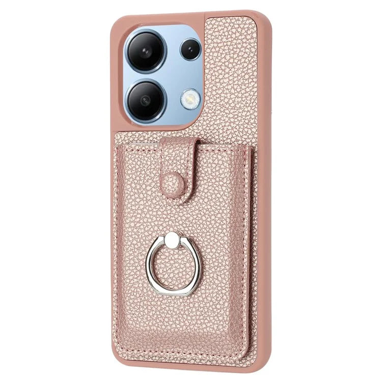 For Xiaomi Redmi Note 13 4G Case Drawing Type Card Slots Litchi Texture Leather Back Cover with Ring Kickstand
