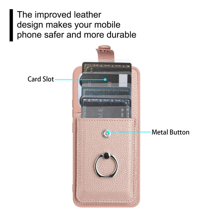 For Xiaomi Redmi Note 13 4G Case Drawing Type Card Slots Litchi Texture Leather Back Cover with Ring Kickstand