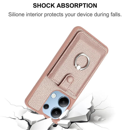 For Xiaomi Redmi Note 13 4G Case Drawing Type Card Slots Litchi Texture Leather Back Cover with Ring Kickstand