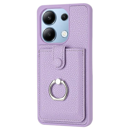 For Xiaomi Redmi Note 13 4G Case Drawing Type Card Slots Litchi Texture Leather Back Cover with Ring Kickstand