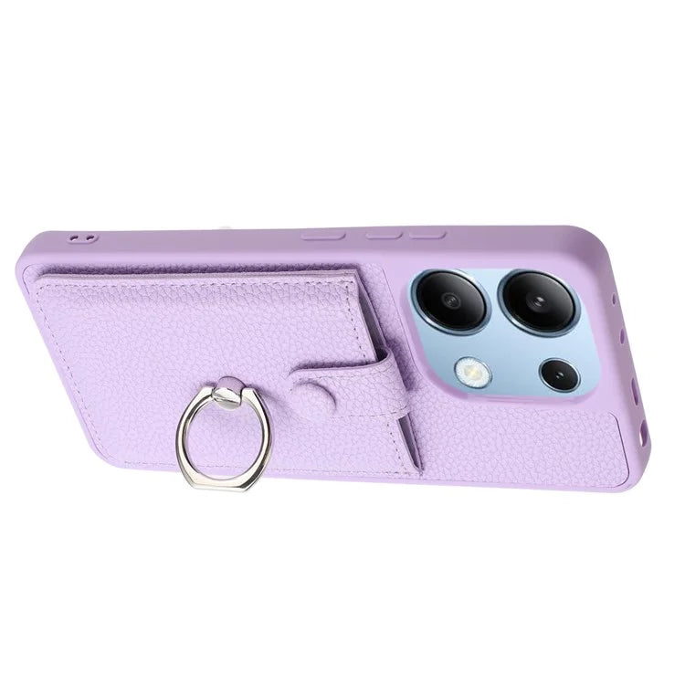 For Xiaomi Redmi Note 13 4G Case Drawing Type Card Slots Litchi Texture Leather Back Cover with Ring Kickstand