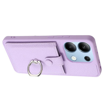 For Xiaomi Redmi Note 13 4G Case Drawing Type Card Slots Litchi Texture Leather Back Cover with Ring Kickstand
