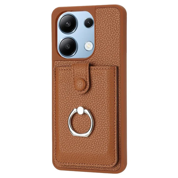 For Xiaomi Redmi Note 13 4G Case Drawing Type Card Slots Litchi Texture Leather Back Cover with Ring Kickstand