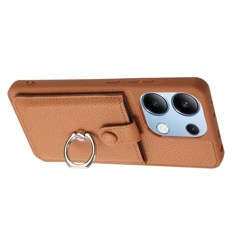 For Xiaomi Redmi Note 13 4G Case Drawing Type Card Slots Litchi Texture Leather Back Cover with Ring Kickstand