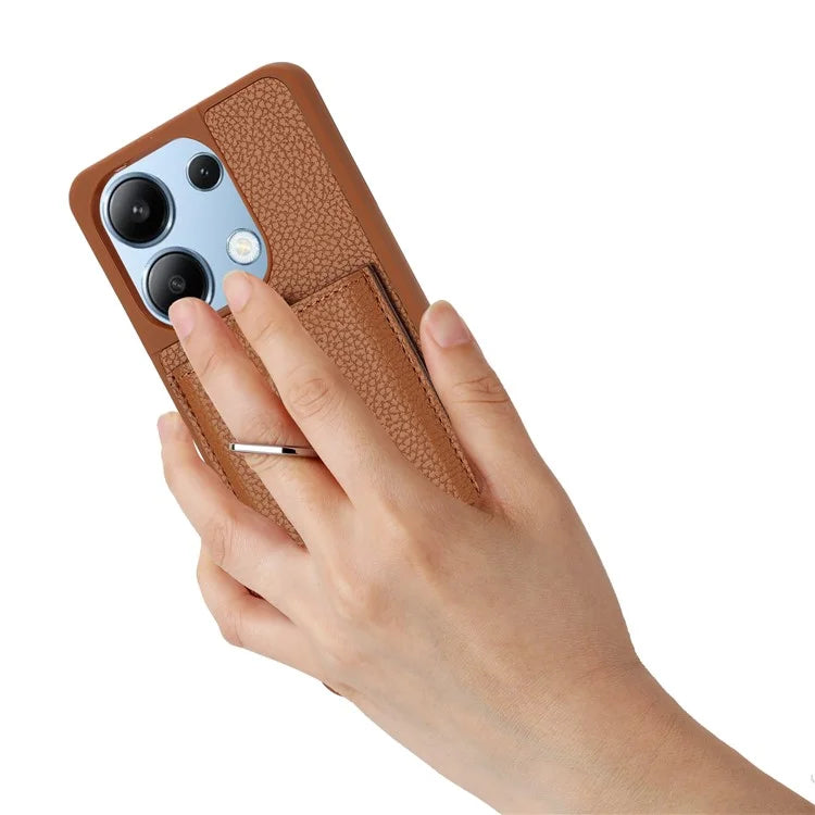 For Xiaomi Redmi Note 13 4G Case Drawing Type Card Slots Litchi Texture Leather Back Cover with Ring Kickstand