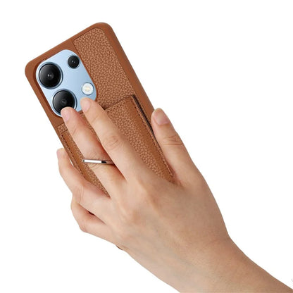 For Xiaomi Redmi Note 13 4G Case Drawing Type Card Slots Litchi Texture Leather Back Cover with Ring Kickstand