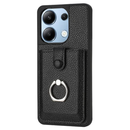 For Xiaomi Redmi Note 13 4G Case Drawing Type Card Slots Litchi Texture Leather Back Cover with Ring Kickstand