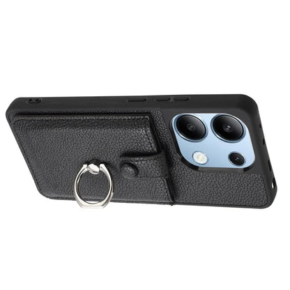 For Xiaomi Redmi Note 13 4G Case Drawing Type Card Slots Litchi Texture Leather Back Cover with Ring Kickstand