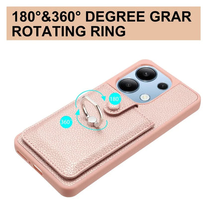For Xiaomi Redmi Note 13 4G Case Drawing Type Card Slots Litchi Texture Leather Back Cover with Ring Kickstand