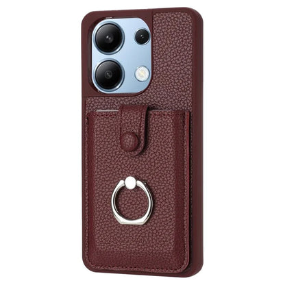 For Xiaomi Redmi Note 13 4G Case Drawing Type Card Slots Litchi Texture Leather Back Cover with Ring Kickstand