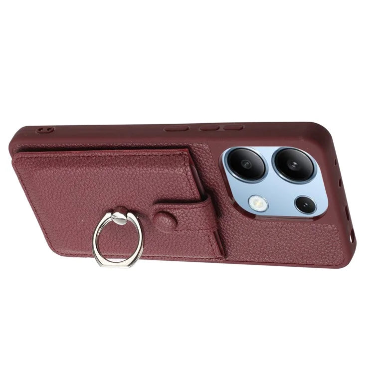 For Xiaomi Redmi Note 13 4G Case Drawing Type Card Slots Litchi Texture Leather Back Cover with Ring Kickstand