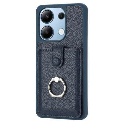 For Xiaomi Redmi Note 13 4G Case Drawing Type Card Slots Litchi Texture Leather Back Cover with Ring Kickstand