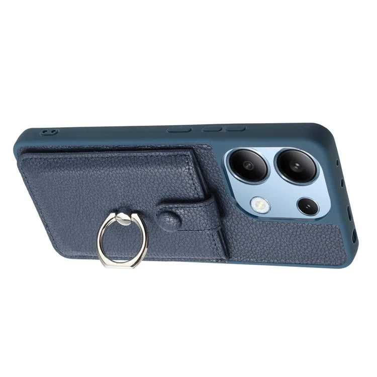 For Xiaomi Redmi Note 13 4G Case Drawing Type Card Slots Litchi Texture Leather Back Cover with Ring Kickstand