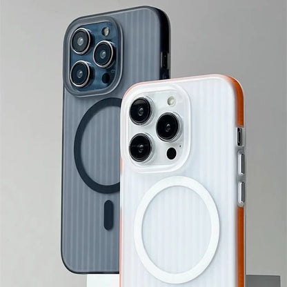 For iPhone 16 Pro Case Compatible with MagSafe Corrugated Texture Hard PC Matte Phone Cover