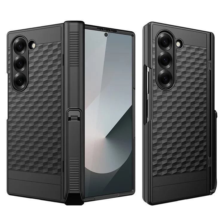For Samsung Galaxy Z Fold6 5G Case Hinge Kickstand PC Phone Cover with Tempered Glass Film