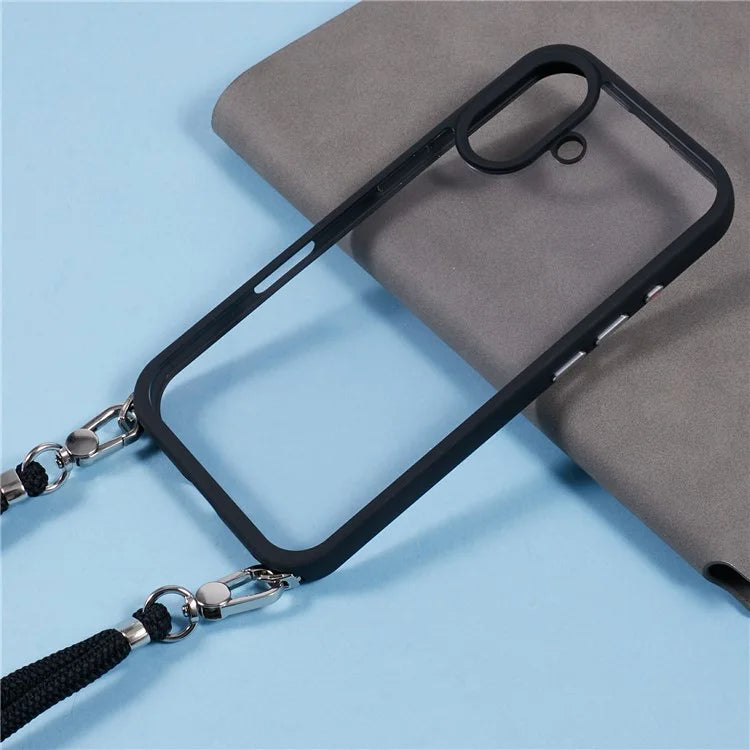 For iPhone 16 Case TPU+PC Crystal Clear Back Cover with Lanyard