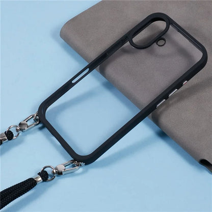 For iPhone 16 Case TPU+PC Crystal Clear Back Cover with Lanyard